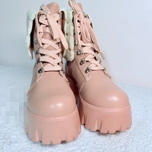 Cape Robbin Blush Fur Round Toe Lug Platforms